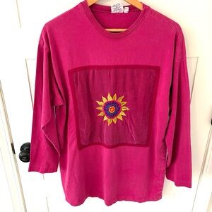 Johnny Was Vintage Embroidered Cotton Long Sleeve T-Shirt Tunic. OS.